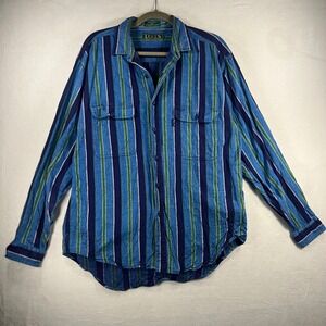 VTG 90s LEVIS Sutter Creek Button Up Shirt Blue Green Stripe Long Sleeve Men L